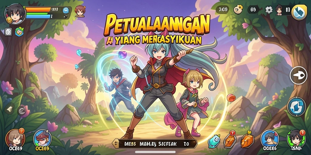 Screenshot gameplay OCE69 dengan karakter anime yang menampilkan aksi seru.