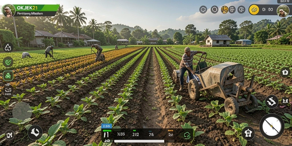 Tangkapan layar menarik dari gameplay bertani di OKJEK21.