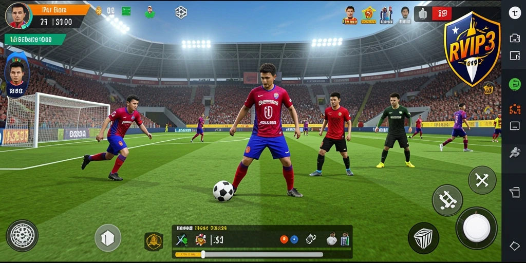 Tampilan gameplay RVIP3 dengan aksi sepak bola yang mendebarkan.