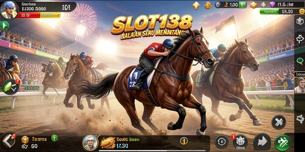 Screenshot utama gameplay SLOT138 menunjukkan balapan penuh aksi dan kecepatan.